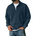 thumbnail image 1 of Resicozy Mens Quarter Zip Casual Solid Color Sweatshirts Long Sleeve Stand Collar Lightweight Fall Pullover Navy M, 1 of 3