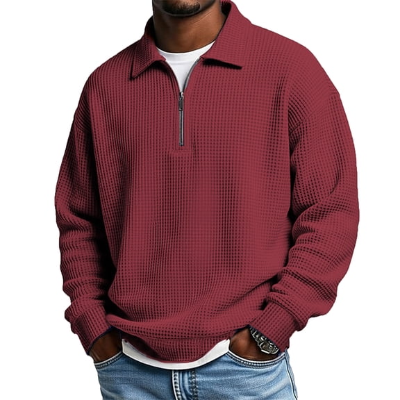 Resicozy Mens Quarter Zip Golf Polo Shirts Casual Long Sleeve Waffle Pullover Sweater Top 2026 Summer Light Outdoor Sport Shirt Wine S