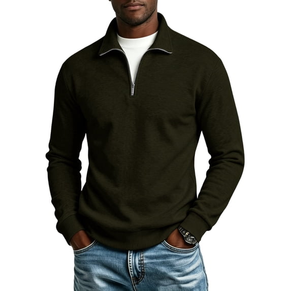 Resicozy Mens Quarter Zip Pullover 1/4 Zip Mock Neck Lightweight Athletic Golf Polo Shirts Army Green L