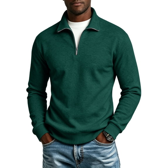 Resicozy Mens Quarter Zip Pullover 1/4 Zip Mock Neck Lightweight Athletic Golf Polo Shirts Dark Green M