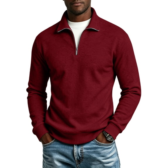 Resicozy Mens Quarter Zip Pullover 1/4 Zip Mock Neck Lightweight Athletic Golf Polo Shirts Wine M
