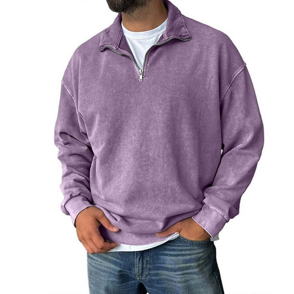 Resicozy Mens Quarter Zip Sweatshirts Oversized Acid Wash Hoodie Casual Fashion Sweatshirt Streetwear Purple Pink XL
