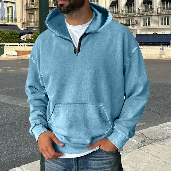 Resicozy Mens Quarter Zip Sweatshirts Vintage Casual Comfort Streetwear Sweatshirt with Pockets 2025 Light Blue 3XL