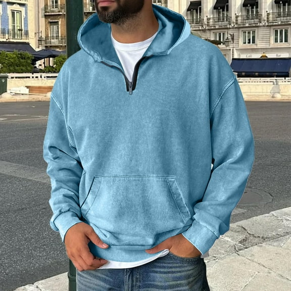 Resicozy Mens Quarter Zip Sweatshirts Vintage Casual Comfort Streetwear Sweatshirt with Pockets 2025 Light Blue M