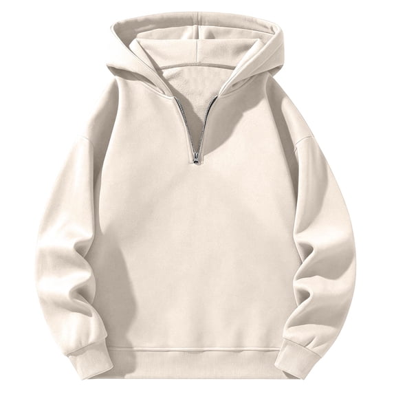 Resicozy Mens Quarter Zip Up Hoodies Long Sleeve Drop Shoulder Sweatshirt Casual Fall Winter Streetwear Pullover 2026 Beige S