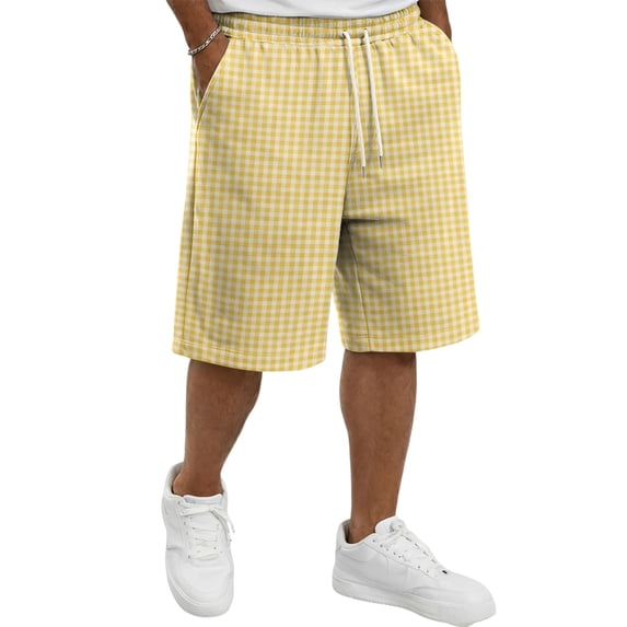 Resicozy Mens Shorts Casual Lounge Summer Beach Vacation Shorts Comfy Plaid Short with Pocket Yellow 5XL