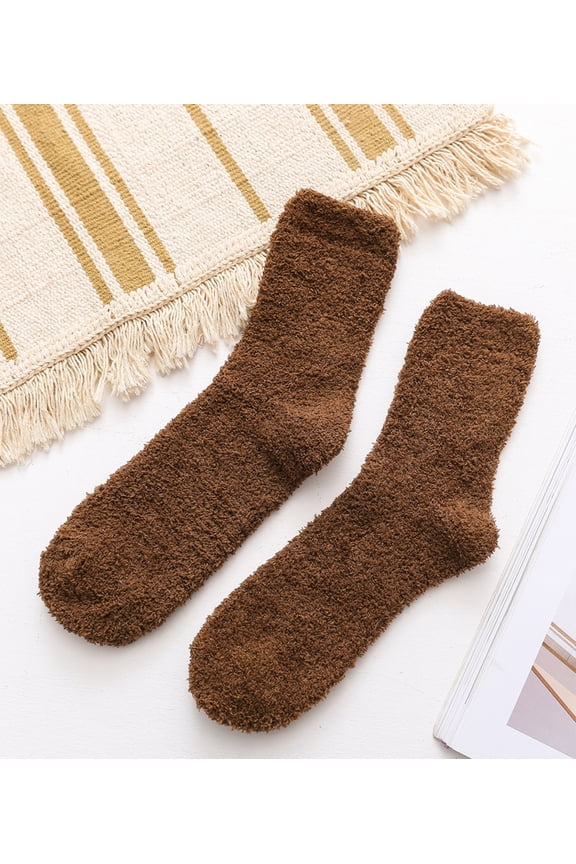 Mens Super Soft Fuzzy Plush Socks Casual Warm Winter Home Solid Color Sleeping Slipper Socks Coffee