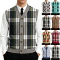 thumbnail image 1 of Resicozy Mens Sweater Vests Classic V Neck Button Down Plaid Sleeveless Pullover Autumn Winter Warm Tank Tops Dark Gray 2XL, 1 of 7