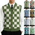 thumbnail image 1 of Resicozy Mens Sweater Vests Classic V-Neck Button Down Plaid Sleeveless Pullover Autumn Winter Warm Tank Tops Sky Blue XL, 1 of 7