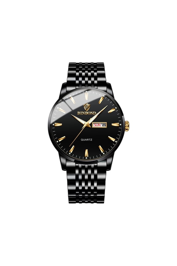 Mens Watch Men’s Quartz Watch Stainless with Date Window for Business Work Sport Casual Elegant Gifts Black with Black Band