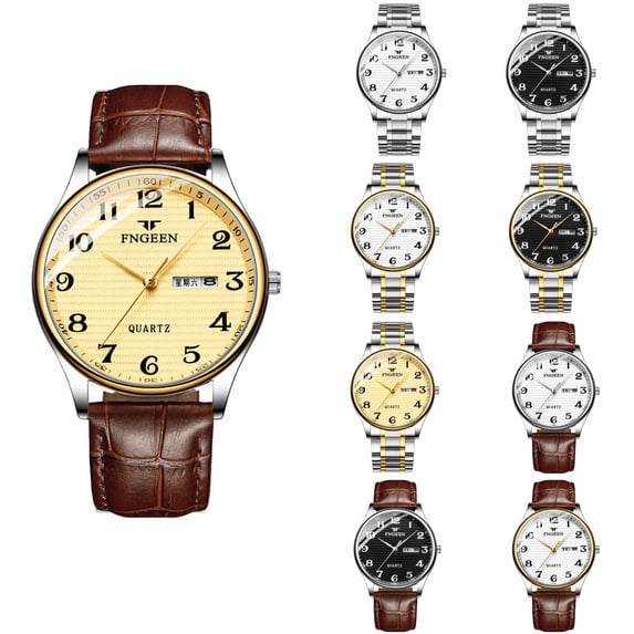 Resicozy Mens Watches Business Large Numer Easy to Quartz Watch Stainless Date Casual Round Watch Brown All Gold
