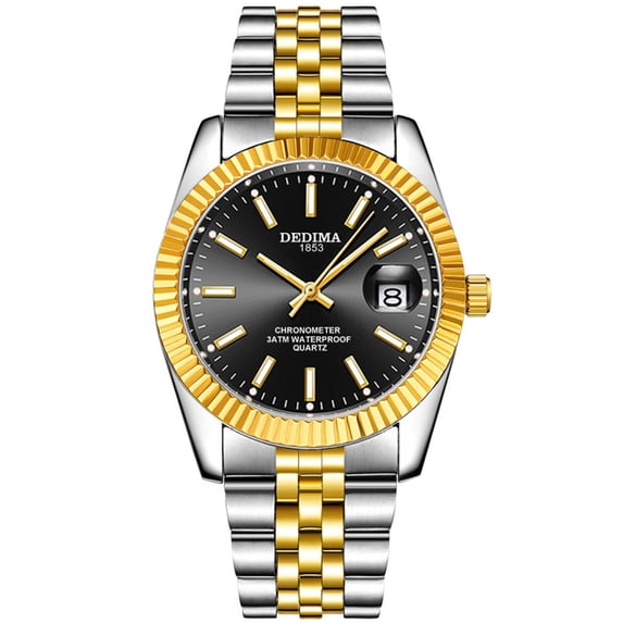 Resicozy Mens Watches Fashion Quartz Wristwatch with Round Case Casual Business Watch Stainless Gift 2026 Silver&Gold with Black Face