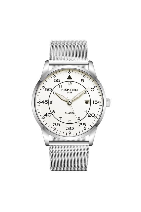 Mens Watches Leather Strap Black Round Case Casual Fashion Ladies Wrist Watches Silver
