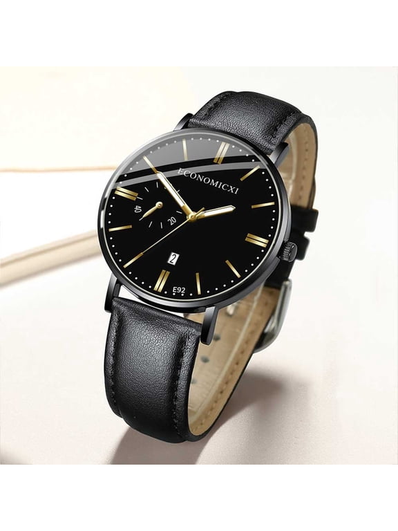Mens Watches Leather Watch Quartz Watch Classic Numeral Watch for Business Casual Hands Mens Wrist Watch F