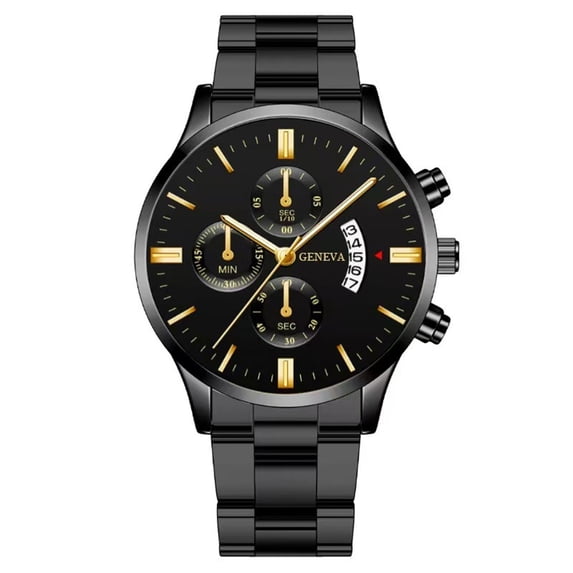 Resicozy Mens Watches Stainless Watch for Men Round Dial Watch for Men Fashion Business Wristwatch with Date 2026 Black Black Gold