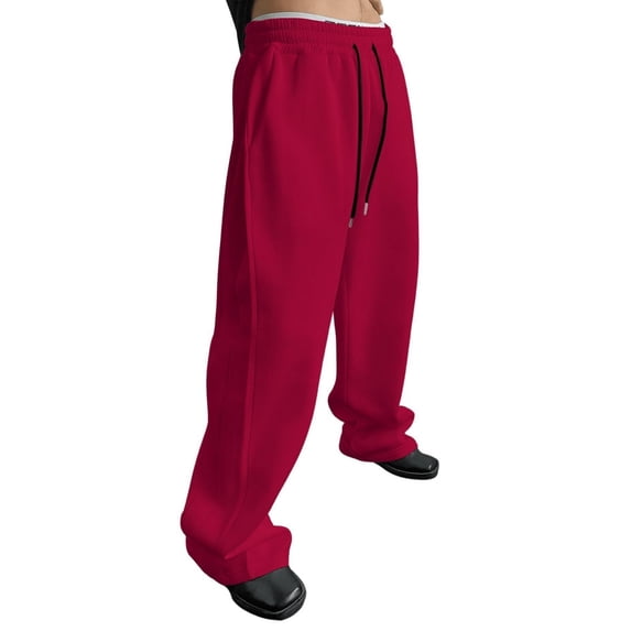 Resicozy Mens Wide Leg Sweatpants Straight Leg Trousers Baggy Lounge Running Athletic Joggers Pants with Pockets Red L
