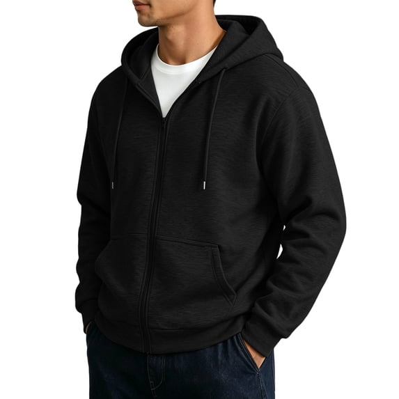 Resicozy Mens Zip Up Hooded Sweatshirt Casual Long Sleeve Hoodies Fashion Drawstring Sweatshirts with Pockets Black XL