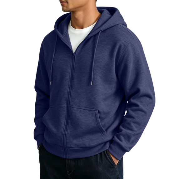 Resicozy Mens Zip Up Hooded Sweatshirt Casual Long Sleeve Hoodies Fashion Drawstring Sweatshirts with Pockets Navy L