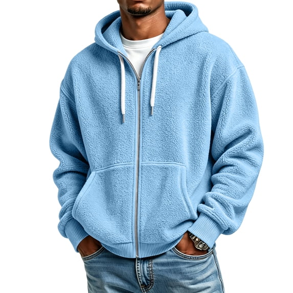Resicozy Mens Zip Up Hoodies Long Sleeve Solid Color Hooded Sweatshirts Casual Fall Winter Track Jackets Sky Blue M