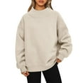 thumbnail image 1 of Resicozy Mock Neck Sweatshirt For Women Oversized Turtleneck Sweater, Casual Long Sleeve Pullover Tops, Fall Fashion Clothes Beige L, 1 of 5