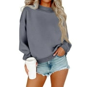 RESICOZY Mock Neck Sweatshirt Women Cute Plain Pullover Sweatshirts Casual Fall Long Sleeve Trendy Tops Dark Gray L