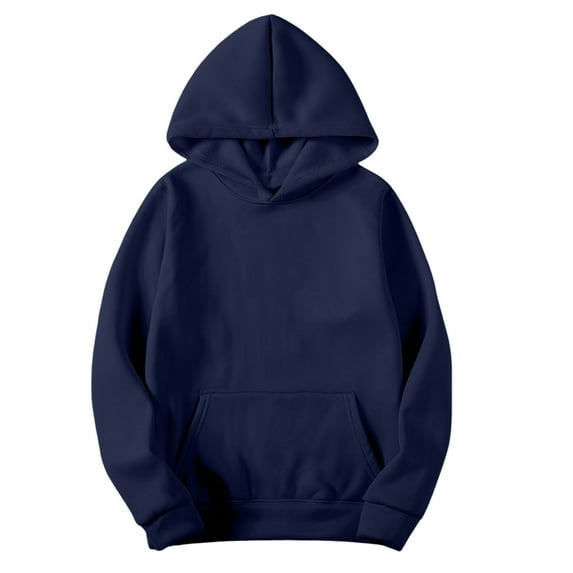 Resicozy Oversized Casual Sweatshirt for Men Solid Color Hoodies Long Sleeve Pullover Athletic Classic Hooded Sweatshirts Comfy Navy L