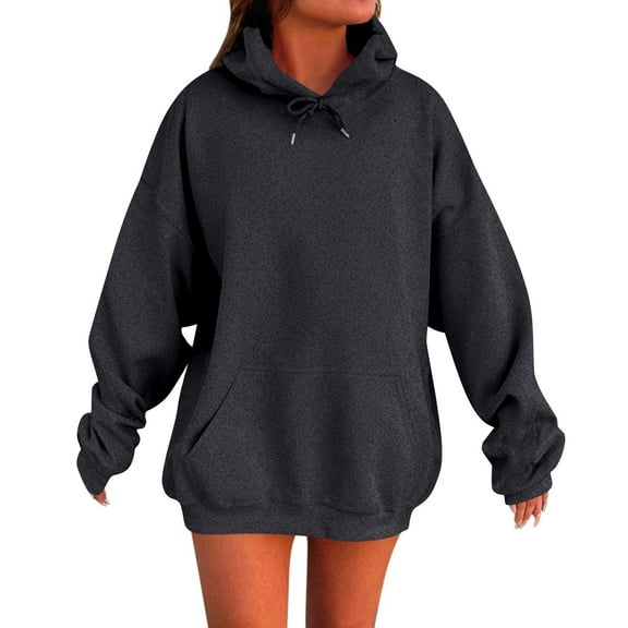 Resicozy Oversized Hoodies for Women 2025 Cute Hoodie Plus Size Plain Basic Soft Sweatshirts Tops Fall Winter Trendy Tops with Pocket Dark Gray 4XL