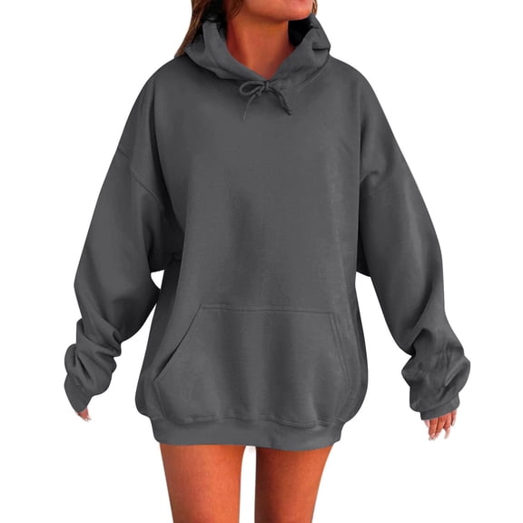 Resicozy Oversized Hoodies for Women 2025 Cute Hoodie Plus Size Plain Basic Soft Sweatshirts Tops Fall Winter Trendy Tops with Pocket Light Gray 4XL