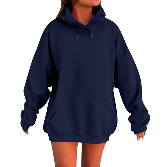 Resicozy Oversized Hoodies for Women 2025 Cute Hoodie Plus Size Plain Basic Soft Sweatshirts Tops Fall Winter Trendy Tops with Pocket Navy 4XL