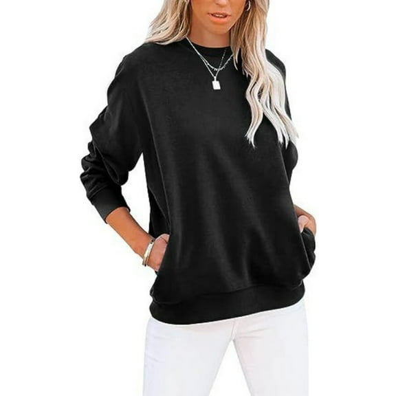 Resicozy Oversized Sweatshirt for Women Crewneck Long Sleeve Plain Pullover Tops Fall Fashion Clothes with Pocket 2025 Black M