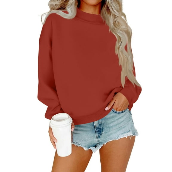 Resicozy Oversized Sweatshirt for Women Crewneck Solid Color Pullover Soft Trendy Sweatshirt Plus Size Ginger S