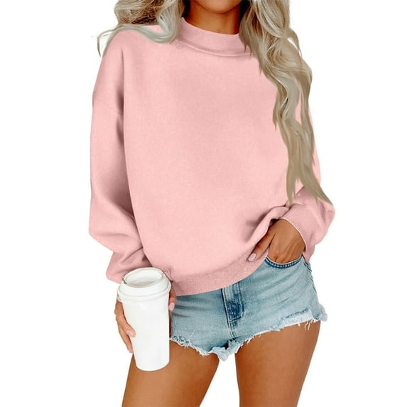 Resicozy Oversized Sweatshirt for Women Crewneck Solid Color Pullover Soft Trendy Sweatshirt Plus Size Pink XL