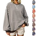 thumbnail image 1 of Resicozy Oversized Sweatshirt for Women Fall Striped Long Sleeve Shirt Crewneck Sweatshirts Y2K Workout Tops Brown M, 1 of 7