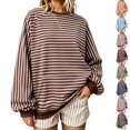 thumbnail image 1 of Resicozy Oversized Sweatshirt for Women Fall Striped Long Sleeve Shirt Crewneck Sweatshirts Y2K Workout Tops Coffee S, 1 of 7