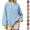 thumbnail image 1 of Resicozy Oversized Sweatshirt for Women Fall Striped Long Sleeve Shirt Crewneck Sweatshirts Y2K Workout Tops Sky Blue M, 1 of 7