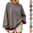 thumbnail image 1 of Resicozy Oversized Sweatshirt for Women Fall Striped Long Sleeve Shirt Crewneck Sweatshirts Y2K Workout Tops Wine 2XL, 1 of 7