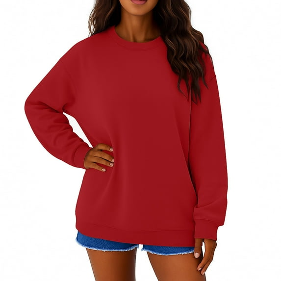 Resicozy Oversized Sweatshirts for Women Trendy Solid Color Crewneck Sweatshirt Casual Loose Pullover Tops Comfy Fall Top 2025 Wine XL