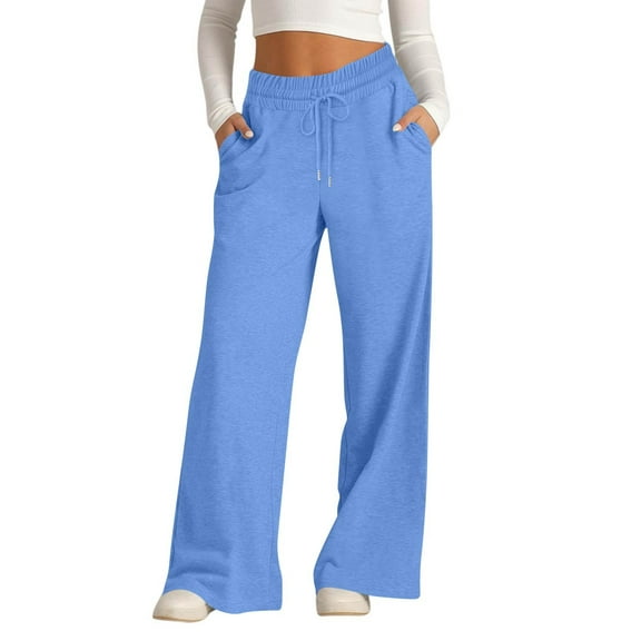 Resicozy Oversized Wide Leg Sweatpants Women Baggy Lightweight High Waisted Athletic Pants with Pockets Y2k Causal Palazzo Pant Blue M