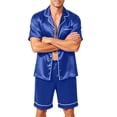 thumbnail image 1 of Resicozy Pajamas Set for Men Silk Satin Sleepwear Short Sleeve Button Down Pjs Set 2 Piece Loungewear with Pockets Blue 4XL, 1 of 6