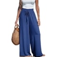 thumbnail image 1 of Resicozy Palazzo Pants for Women Smocked Waist Boho Western Flowy Wide Leg Pant Casual Summer Solid Color Trouser with Pockets Dark Blue 2XL, 1 of 7