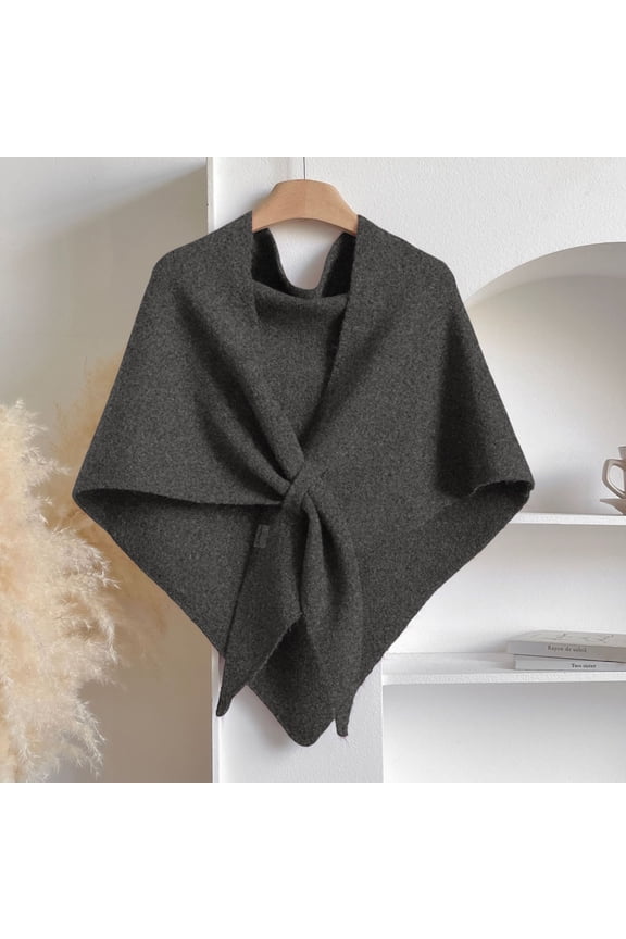 Pashmina Shawl Wraps for Women Knitted Solid Color Cardigan Shawls Cape Wool shawl Shoulder Fleece Top Dark Gray