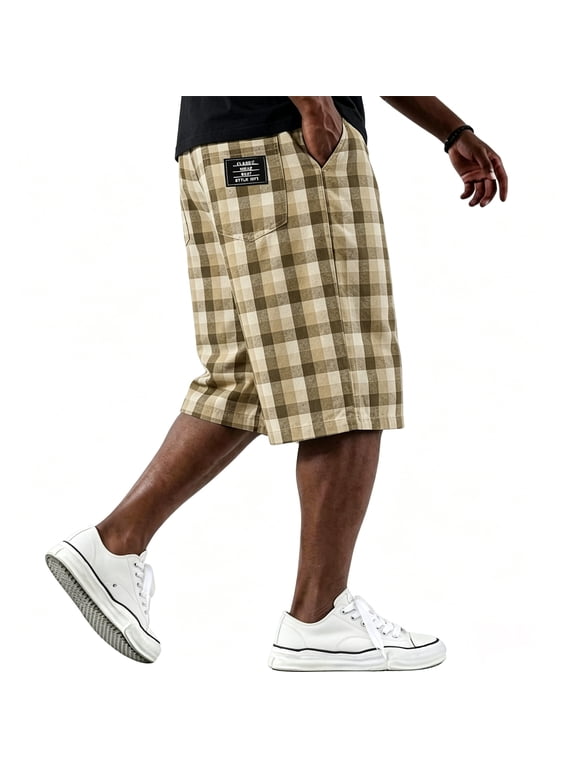 Plaid Cargo Shorts for Men 2026 Casual Lightweight Shorts with Pockets for Everyday Comfort Yellow 2XL