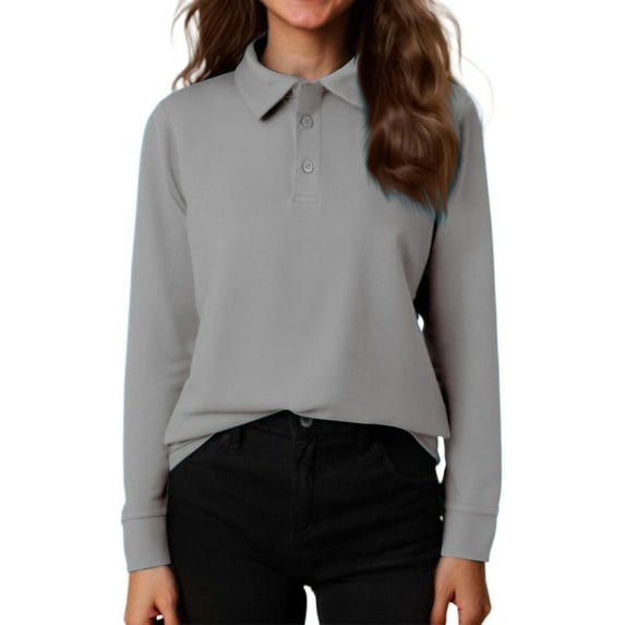 Resicozy Polo Shirts for Kids Long Sleeve Shirt Collared Uniforms Button Down Shirts Going Out Solid Color Clothes Gray 11-12 Years