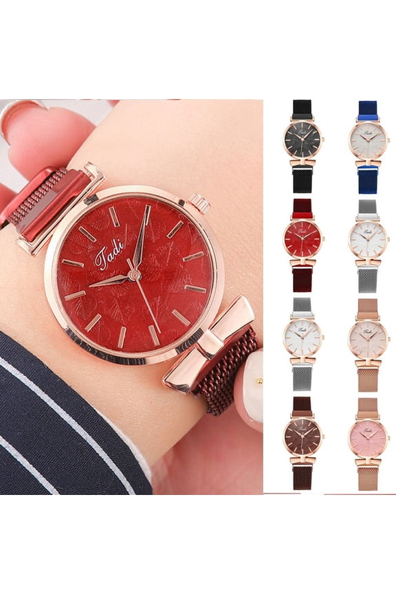 Rose Gold Watch for Women Mesh Strap Fashion CasualQuartz Ladies Watches Red#1