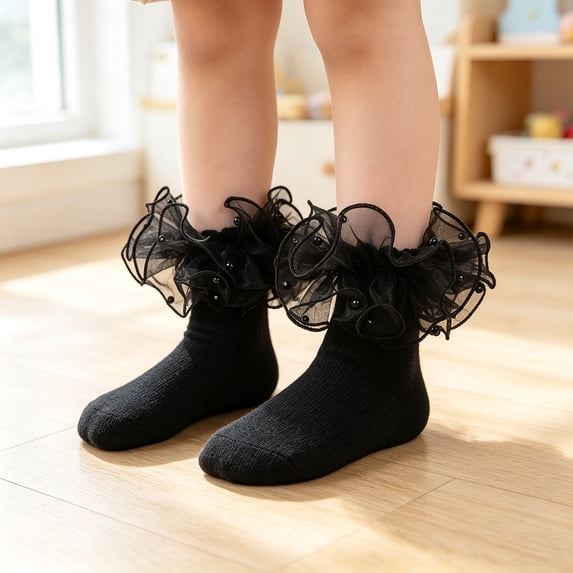 Resicozy Ruffle Socks Girls 2026 Lace Frilly Turn Cuff Ankle Socks Dress Socks for Daily Travel Black XL