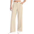 thumbnail image 1 of Resicozy School Uniform Pants for Girls Wide Leg High Waist Dress Trousers with Pockets, Back To School Clothing Button Trousers 5-14 Years Beige 150, 1 of 6