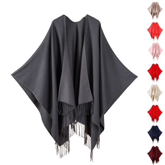 Resicozy Shawl Wraps Women Winter Knitted Scarf Fashion Solid Color Cardigan Cape Top Sweater Shawl Scarf Gray