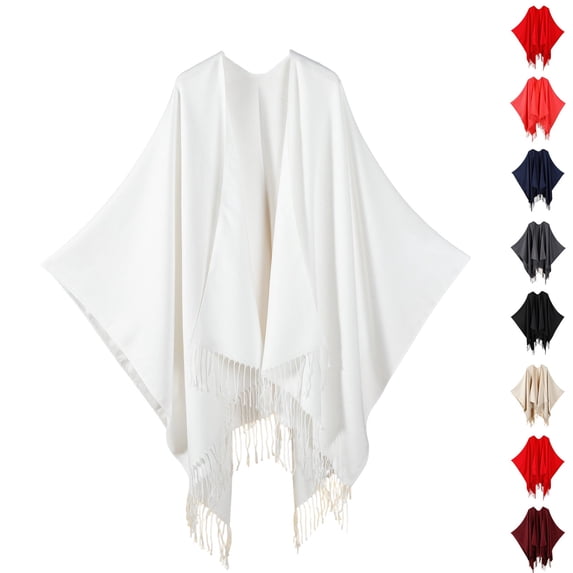 Resicozy Shawl Wraps Women Winter Knitted Scarf Fashion Solid Color Cardigan Cape Top Sweater Shawl Scarf White