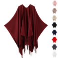 thumbnail image 1 of Resicozy Shawl Wraps Women Winter Knitted Scarf Fashion Solid Color Cardigan Cape Top Sweater Shawl Scarf Wine, 1 of 4