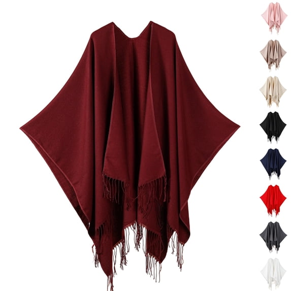 Resicozy Shawl Wraps Women Winter Knitted Scarf Fashion Solid Color Cardigan Cape Top Sweater Shawl Scarf Wine